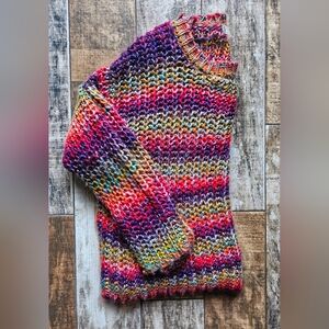 Altar’d State Chunky Knit Rainbow Sweater Size M Colorful Boho Cozy Cottagecore